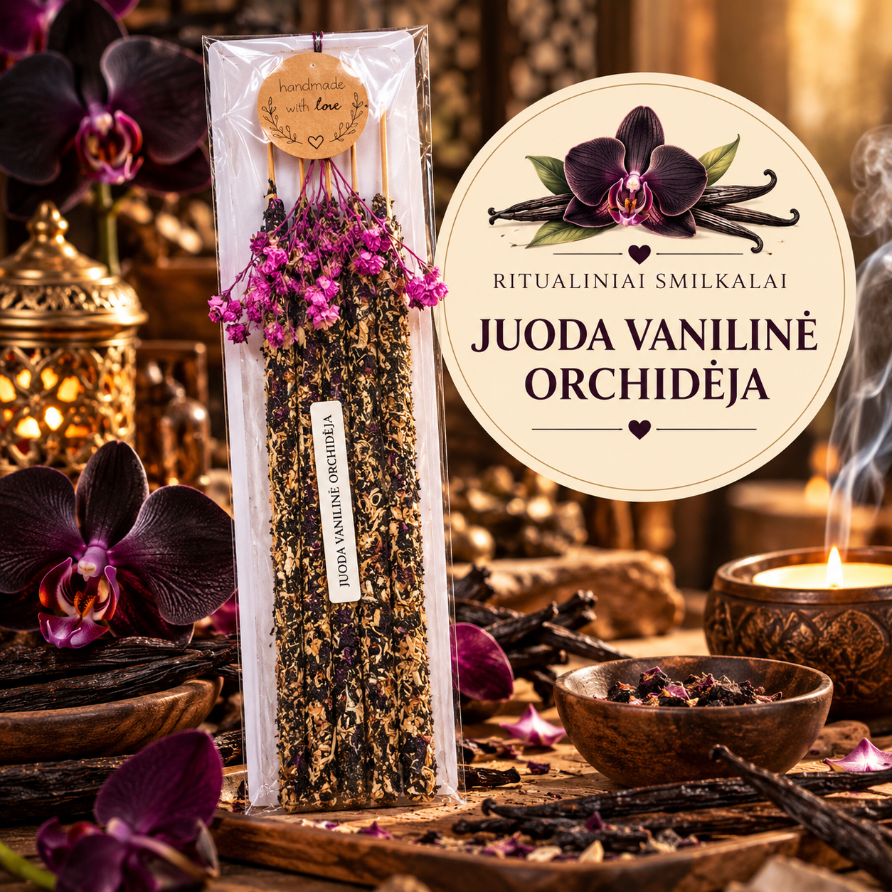 Ritualiniai natūralūs smilkalai „Juodoji orchidėja“ – Moteriškai išminčiai, elegancijai ir vidinei harmonijai